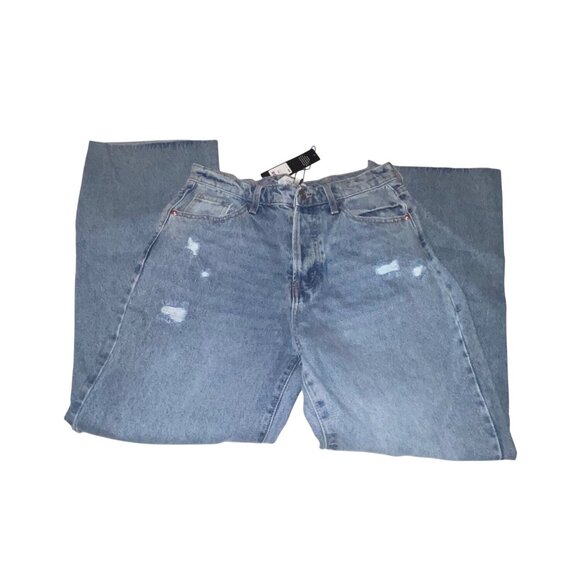Fashion Nova Distressed High Rise Button Fly Denim Jeans Juniors Size 11 - Picture 1 of 9